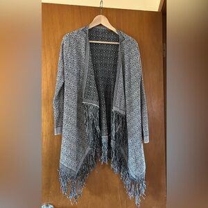 Belldini Black and White Fringe Cardigan